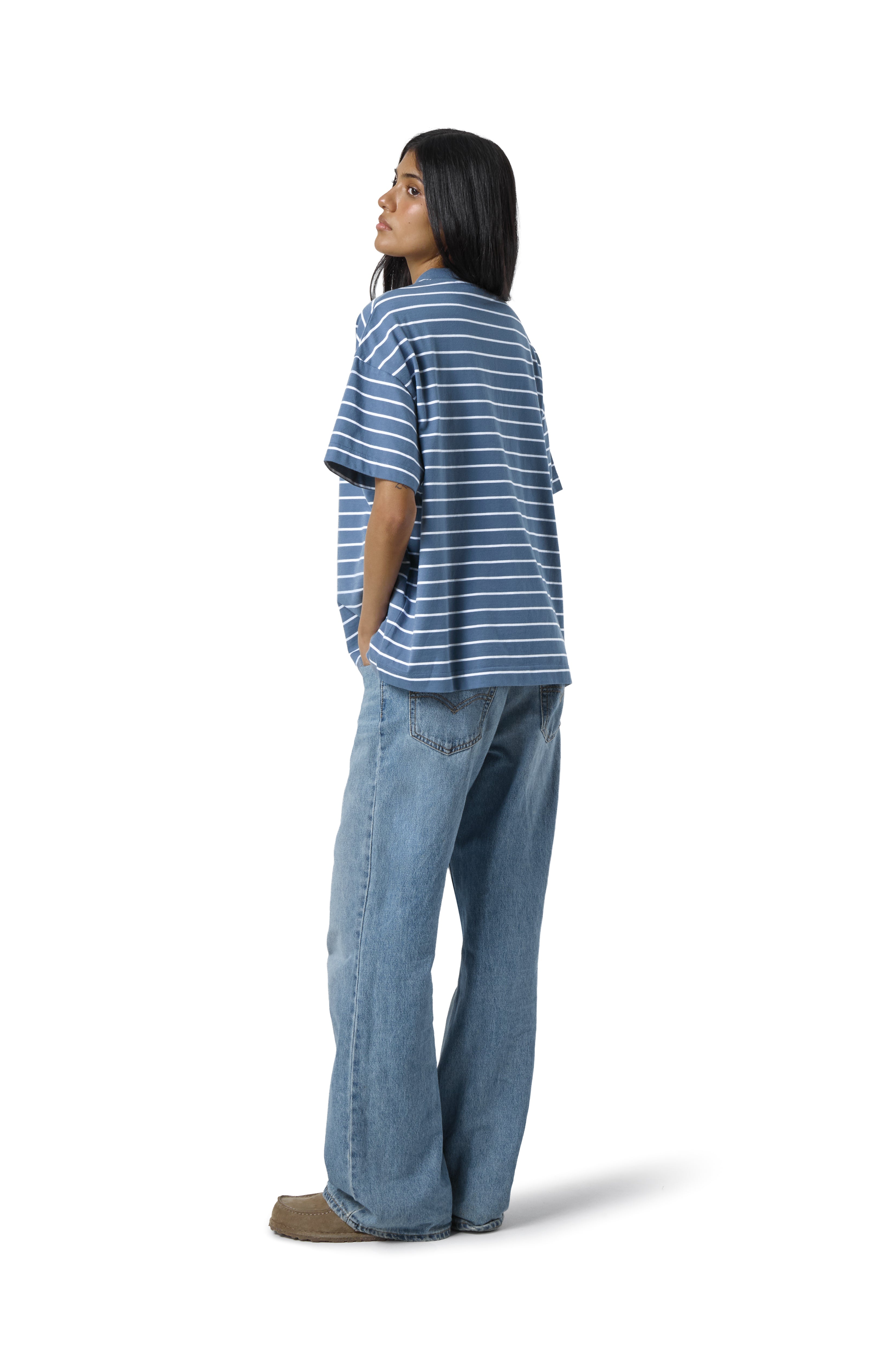 Devon Striped Oversized Tee in Blue Wash